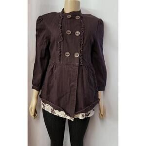 ANTHROPOLOGIE Paper Denim & Cloth Double brested Brown Sz 3 casual jacket #W8